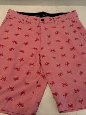 Atlantis Red and Pink Crab-Print Stretch Shorts Size W32 Beach Playful Preppy